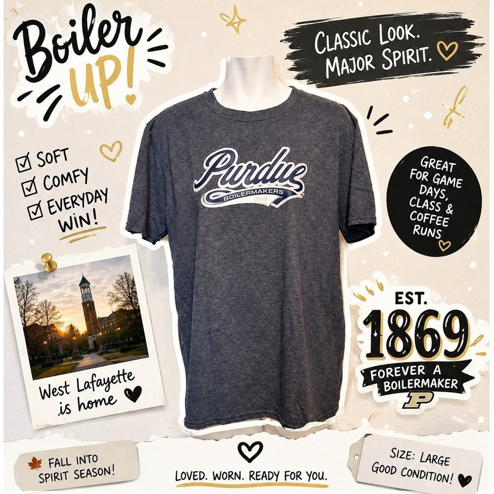 Purdue Boilermakers Mens Large T-Shirt Heather Grey Graphic Tee Est 1869 NCAA